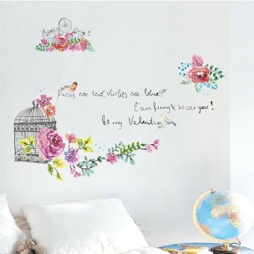 3d vivd colorful flower butterfly birdcage wall stickers living room bedroom window wall decals mural arts wedding decor