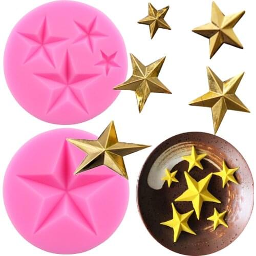 3D Stars Silicone Molds Cupcake Topper Fondant Mould DIY Baby Birthday Cake Decorating Tools Polymer Clay Candy Chocolate Moulds