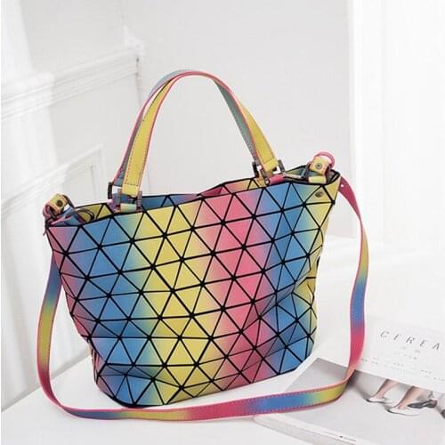 8-11inch Rainbow Geometric Luminous Bucket Bag,Women Handbags,Foldable Crossbody Bags,Shoulder Bag