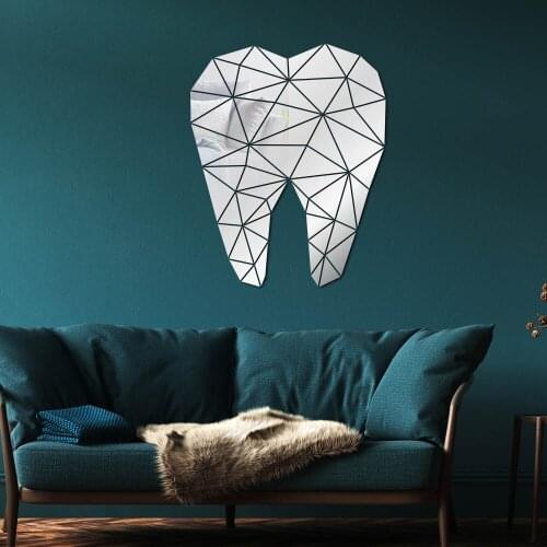 Shiny Wall Stickers Tooth Shaped Acrylic Mirror Wall Stickers Living Room Wall Decor 3D Wall Art Decal Home Decoration