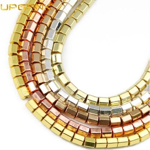 UPGFNK Natural Stone Rose Gold Silvers Hexagon Hematite Beads 4x4mm Loose Spacer Beads For Jewelry Making Diy bracelets Necklace