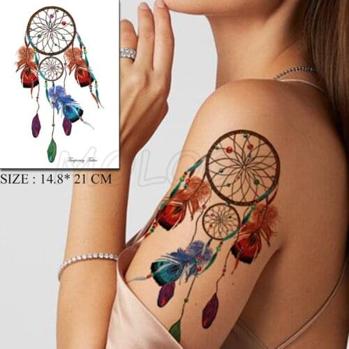 Color Dreamcatcher Gem Feather Tattoos Stickers Women Body Waist Arm Art Tattoos Temporary Girls Butterfly Tatoos Rose Chains