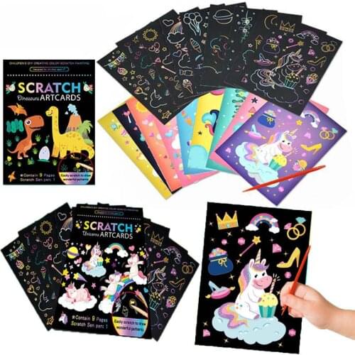 Kids Magic Color Rainbow Dinosaur Drawing Set Art Painting on Paper Card Game Drawing Stick DIY YJN Drawing Toys 1Set