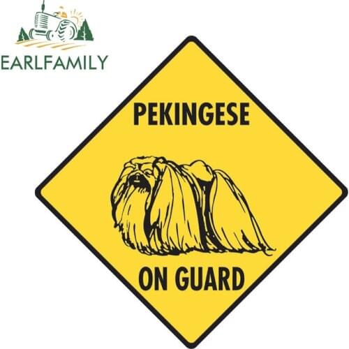 EARLFAMILY 13cm x 12.8cm for Pekingese on Guard Car Stickers and Decals Waterproof Family Creative Scratch-proof Window Decal