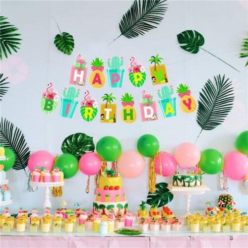 Hawaiian Flamingo Party Decor Cake Insert Cactus Pineapple Turtle Leaf Coconut Banner Pineapple Birthday Wedding Decorations