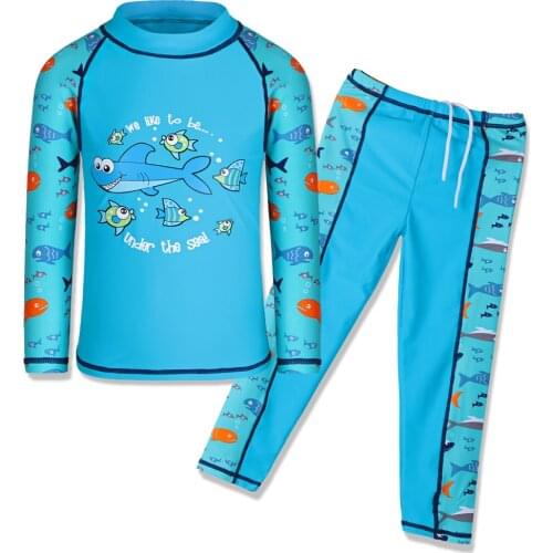 BAOHULU Long Sleeve Rash Guards Shark Boys Swimsuit 2Pcs Set UPF50+ UV Girls Clothes Sunblock Swimming Suit for 3-12Y Kids