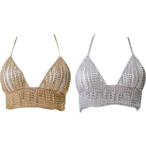 Boho Multilayer Metal Chain Body Jewelry Bralette Chest Harness Necklace Bra C1FE