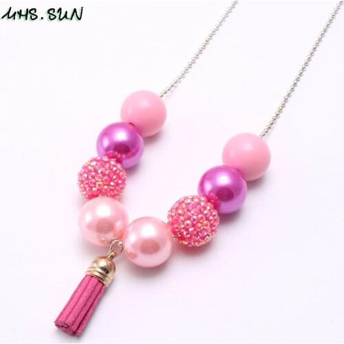 MHS.SUN Fashion tassel pendants chunky beads necklace child kids chunky bubblegum necklace girls beads jewelry accessories 1pcs
