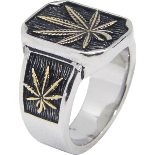 2020 Newest Fashion Design Golden Leaves Mens Ring 316L Stainless Steel Mens Ring Cool Ring