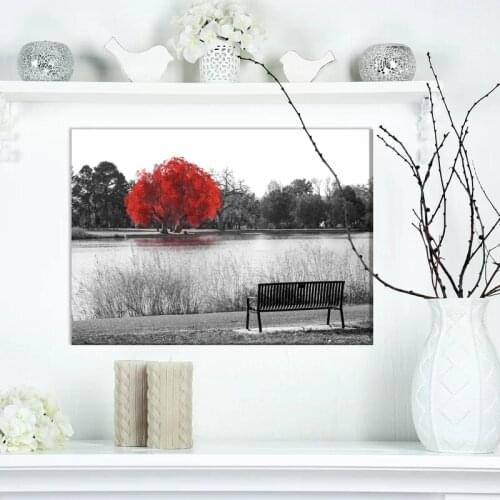 Wall Art Pictures HD Prints Poster Home Decor Chair Lakeside Red Leaves Tree Canvas Paintings Modular No Frame For Living Room