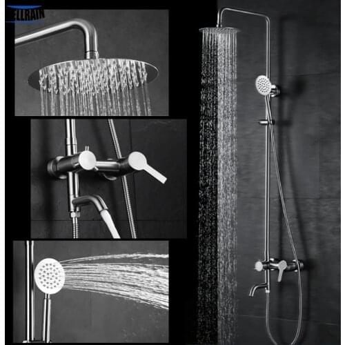 Wall mounted bathroom bath shower faucet set 8 inch rain shower head 304 stainless steel healthy material polishing & brushed