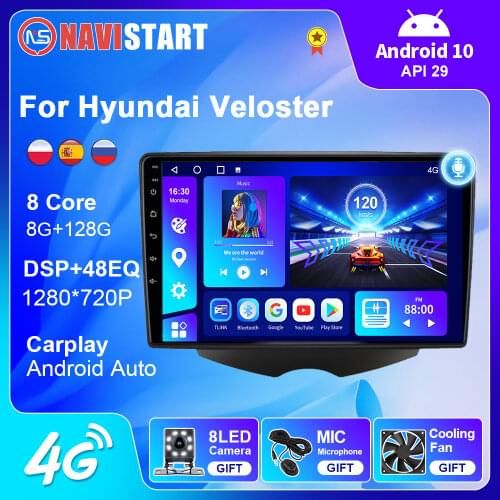 128G Android 10 For Hyundai Veloster 2011-2017 Car Multimedia DVD Player 2 Din Radio DSP BT Carplay WIFI 4G Navigation GPS DVD