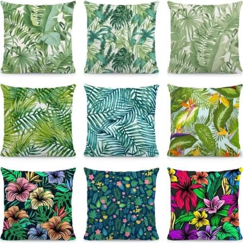 XUNYU Cushion Cover Double-sided Printing Pillowcase Flowers and Tropical Leaf Pattern Pillow Cover 45x45cm