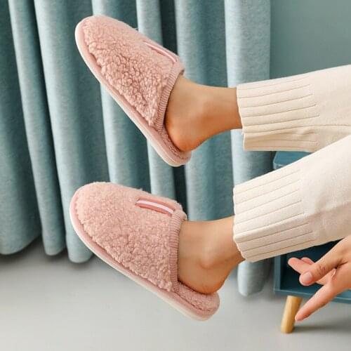 2021 New Soft Plush Cotton Slippes Women Slip On Winter Warm Female Slides Couples Shoes Casual Ladies Men House Flat Shoe