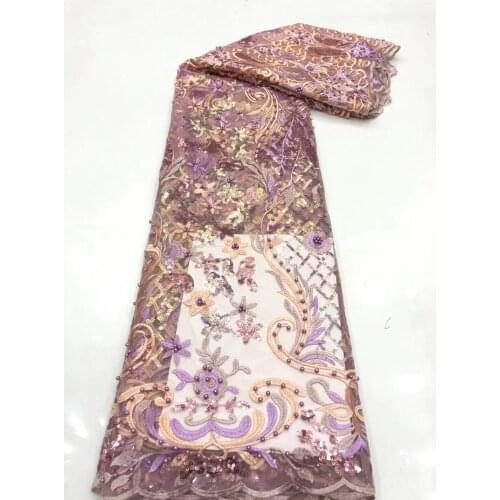 Latest African Embroidery Tulle Lace Fabric SYJ-388885 High Quality French Lace Fabric With beads 5 Yards