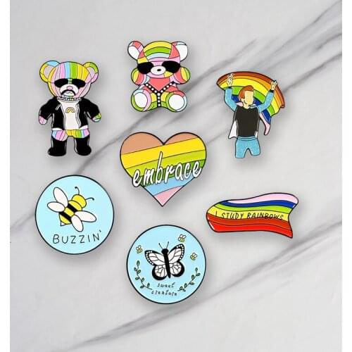 Colorful Enamel Brooches Bee Butterfly Bear People Heart Pins Denim Clothes Bag Mini Cartoon Jewelry Gift For Friend