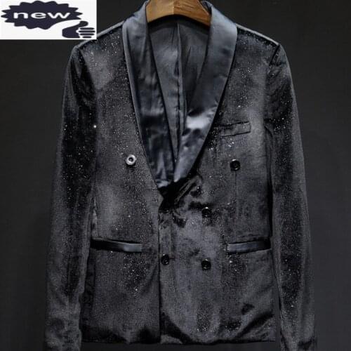 Spring New Casual Blazer Mens Double Breasted Suits Top Quality Sequins Party Blazers British Business Man Slim Fit Suit Jacket
