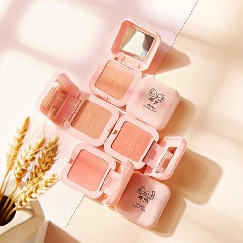 Skyvii 4 Colors Monochromatic Peach Blush Colorful Natural Shimmer Shine Waterproof ​Blush Shadows With Brush Face Maquillaje