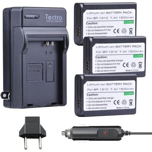 Tectra 3pcs 1500mAh BP-1310 BP 1310 BP1310 Battery + Car Charger for Samsung NX11 NX20 NX5 NX10 NX100 Camera Batteries