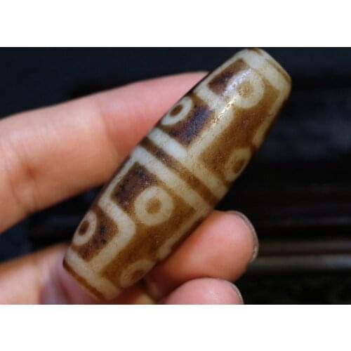 Treasure Magic Power Tibetan old Agate 12 Eye Master Symbol Big Drum dZi Bead Amulet Pendant Talisman Timestown UPD22