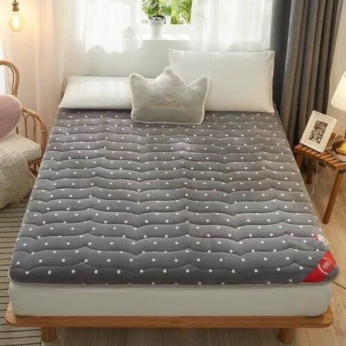 Comfortable Soft Foldable Tatami Mattress single double bedroom Mattress Thick Warm Milk velvet floor bed Mattress with straps