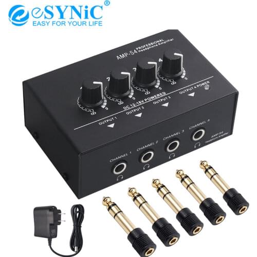 ESYNiC Headphone Amplifier With 4-Channel Portable Stereo TRS Headphones Output Jack and TRS Audio Input for Stage Applications