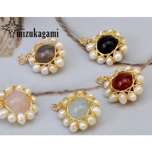 2pcs/lot Handmade Vintage winding red agate braided pearl Charms pendant For DIY jewelry material accessories