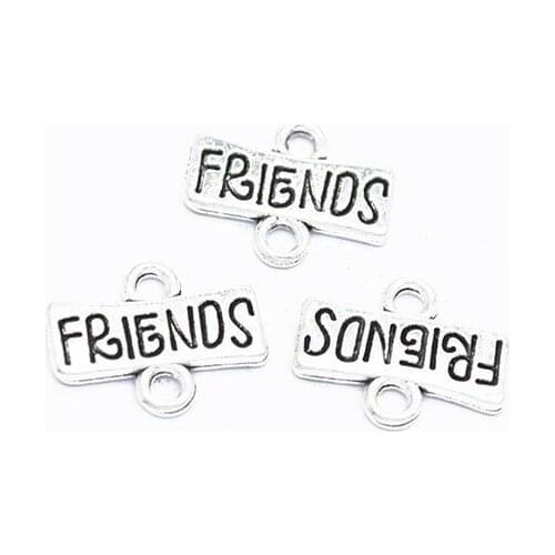 20pcs/lot 16x12mm Vintage Silver Retro Double Hanging Alloy Letter Friends Charms Jewelry Pendant