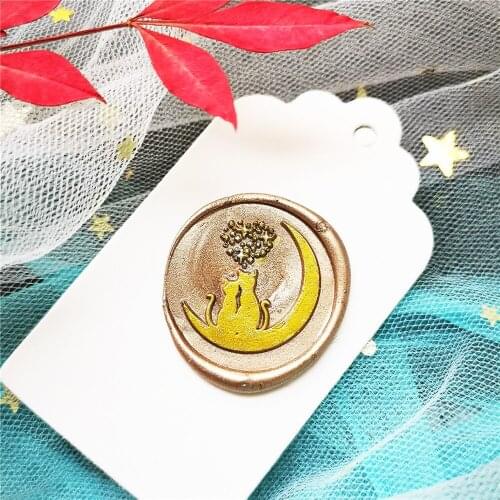 Magic heart stars cat on the moon Wax Seal Stamp Wedding Invitation Sealing Wax Stamp Kits Custom Wax Seal Wooden handle seals