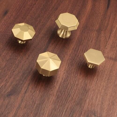 Pure Brass Hexagonal Octagonal Furniture Cabinet Door Handle Wardrobe Drawer Knob Home Decoration Golden Modern Simple
