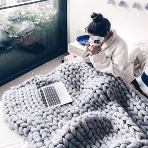 ZENGA Hand Chunky Knitted Blanket Thick Yarn Wool-like Polyester Bulky Knitted Blankets Winter Soft Warm Throw Drop Shipping