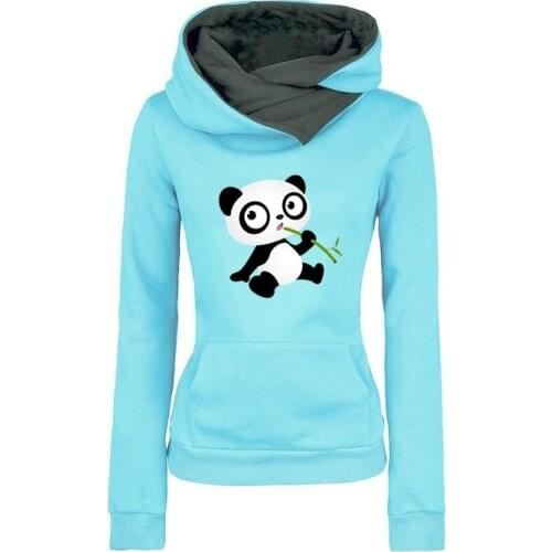 Woman Autumn Winter Hoodie Sweatshirts with Panda Print Scarf Collar Pullover Long Sleeve Fitness Streetwear Tops Female Lady