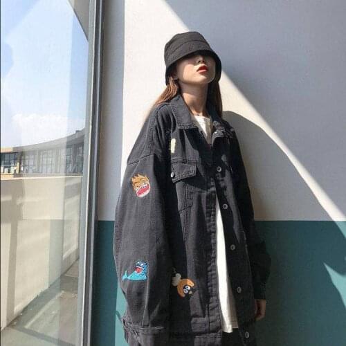 Womens Denim Jean Jackets Spring 2021 Embroidery Versatile Black Korean Fashion Streetwear Za Vintage Clothing Basic Outwear