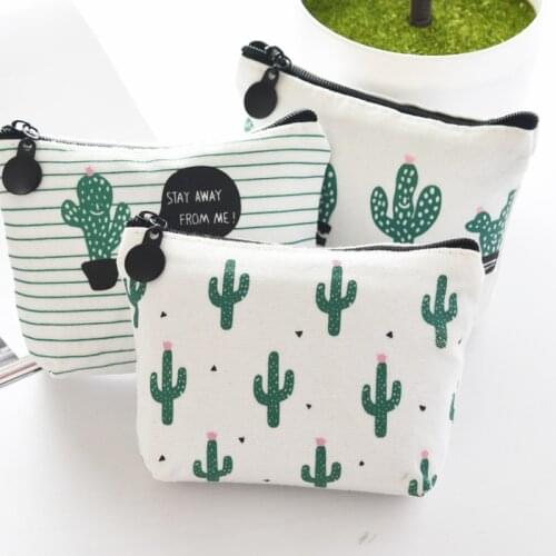 1pcs Canvas coin purse Nordic triangle cactus small fresh canvas coin purse key bag children gift