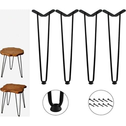 4 Pcs 8" Black Furniture Legs Cabinet Cupboard Metal Table Feet Heavy Duty 2 Rod Hairpin Table Leg DIY Desk Stand Bench