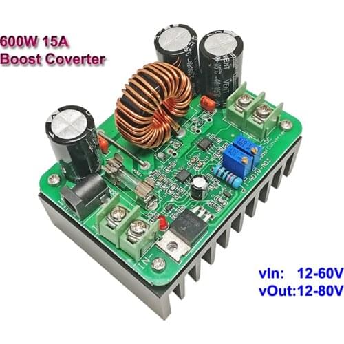 600W High Power DC-DC Boost Converter Solar 15A Stabilizers CV CC Step-Up Power Supply Adjustable DC12V-80V Voltage Regulators