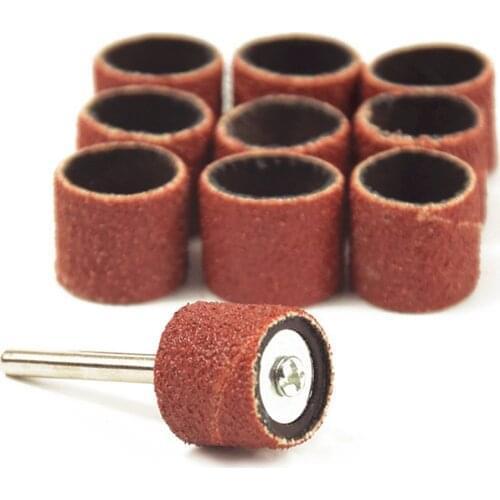 10Pcs Dremel Accessories Grit 40-600# Sanding Bands +1PC 12.7mm Sander Drum Mandrel Rotary Tool Nail Drill Bits Electrical Tools