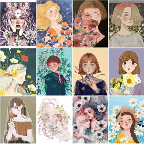 Diamond Painting Cartoon Portrait Flower Cross Stitch Full Drill Square Diamond Embroidery Picture of Rhinestone Craft Kits
