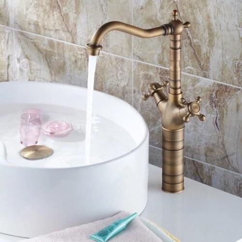 BECOLA European antique bathroom faucet deck mounted basin tap antique brass faucet GZ7307