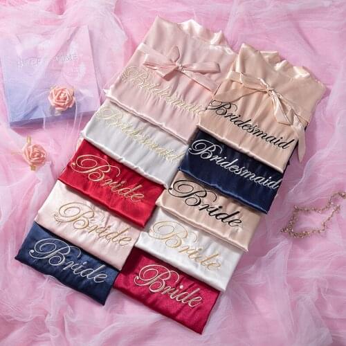 White Pink Burgundy Champagne bathrobe Embroidery bride Robe Women bridal Party Sister Team Bridesmaid Gift Wedding Short Robes