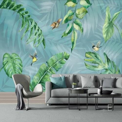 Milofi Custom Large 3D Wallpaper Mural Nordic Hand Painted Tropical Plants Bird Background Wall Decoration Mural Wallpaper