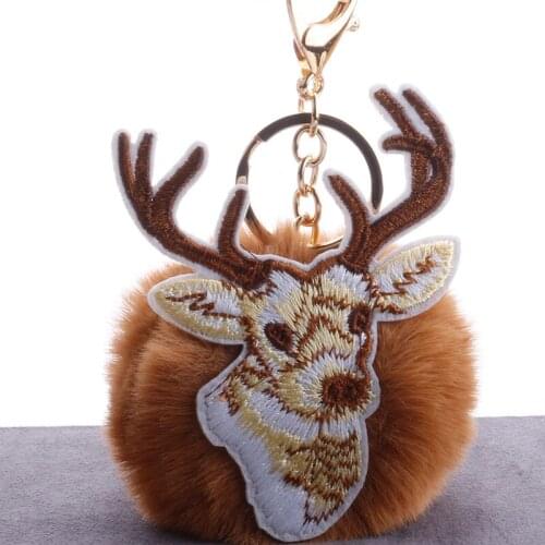 Christmas Reindeer Fur Ball Keychain Cute Bag Charm Pendant Car Keyring Cartoon Animal Xmas Elk Plush Hair Ball Gift Accessories