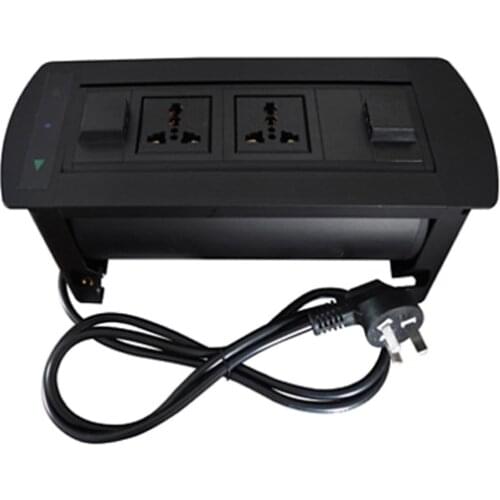 Black Electric Tabletop Flipping Manual Rotation Socket Retractable Multifunction Outlet 2 Plug Power For Office Hotel Desktop