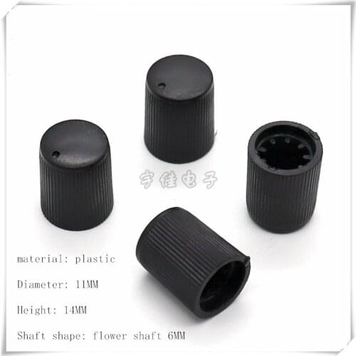 10 Piece 14MM*11MM black plastic knob potentiometer knob encoder knob cap suitable for flower shaft 6MM