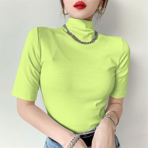 Designer Tops Turtleneck T Shirt Pullover Women Sort Sleeve Cotton T-Shirt Female Koren Fashion Undershirt