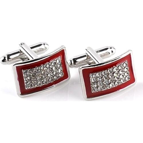 Bending Enamel Cuff Links Square Full Rhinestone Cufflinks For women men red black French Shirt Accessoires Cuflink Cuff Buttons