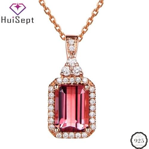 HuiSept Fashion 925 Silver Women Necklace Geometric Shaped Ruby Zircon Gemstones Pendant Jewelry Ornaments for Wedding Wholesale