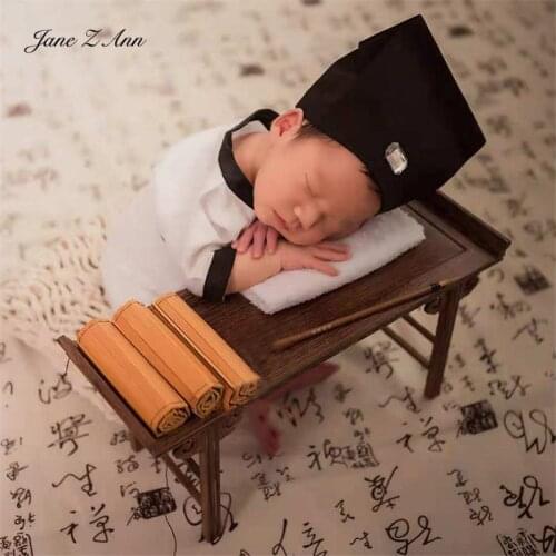 Jane Z Ann Newborn Chinese ancient clothes children scholar photography hat clothing book with props combination