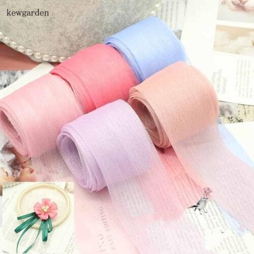 Kewgarden Handmade Tape Stripe Voile Ribbons 6CM 60mm Pleated Yarn DIY Boknot Ribbon Accessories Packing Riband 16 Meters