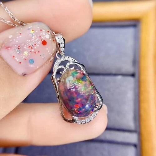 Black Opal Pendant Natural And Real Black Opla Necklace Pendant Free Shipping 925 Sterling Silver Natural Real Opal